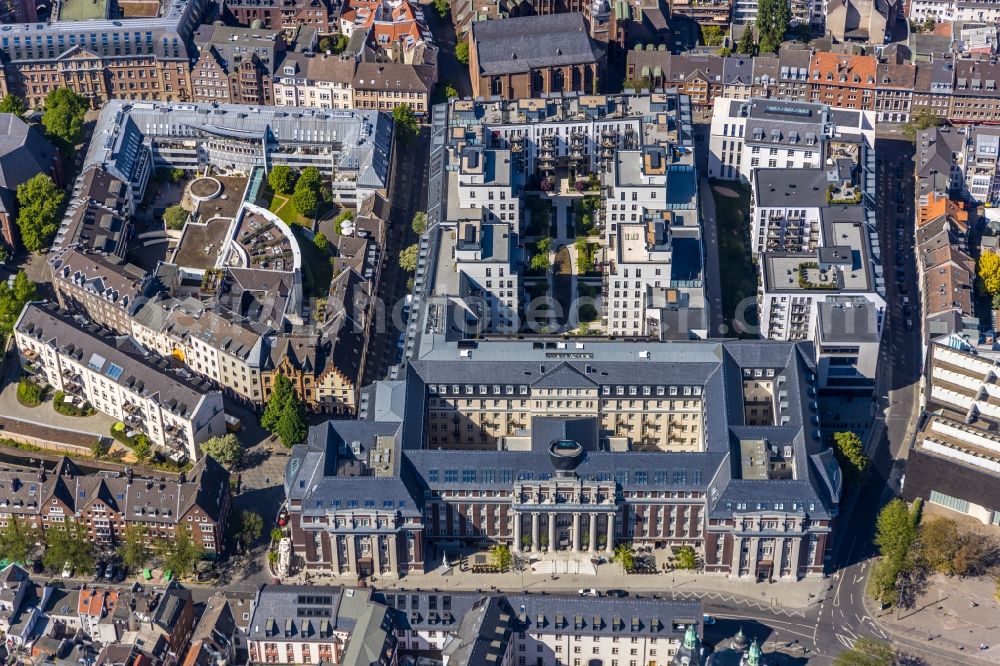 Düsseldorf from the bird's eye view: Construction for the reconstruction and expansion of the old buildings listed building the formerly curt on Muehlenstrasse in Duesseldorf in the state North Rhine-Westphalia