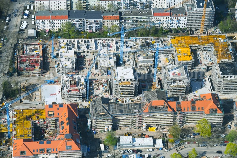 Berlin from the bird's eye view: Construction for the reconstruction and expansion of the old buildings listed building on Mariendorfer Weg in the district Neukoelln in Berlin