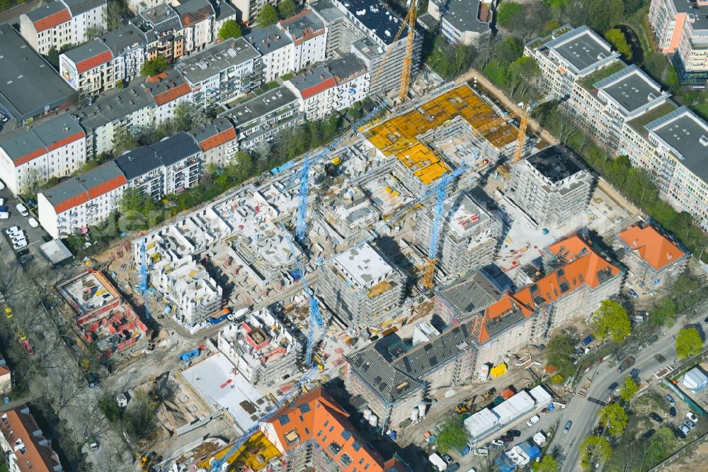 Berlin from above - Construction for the reconstruction and expansion of the old buildings listed building on Mariendorfer Weg in the district Neukoelln in Berlin