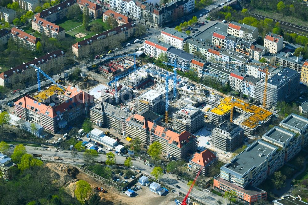 Berlin from above - Construction for the reconstruction and expansion of the old buildings listed building on Mariendorfer Weg in the district Neukoelln in Berlin