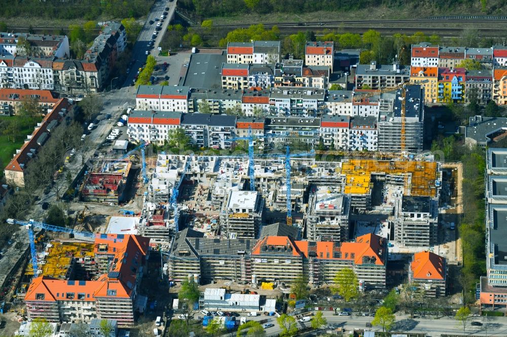 Aerial image Berlin - Construction for the reconstruction and expansion of the old buildings listed building on Mariendorfer Weg in the district Neukoelln in Berlin