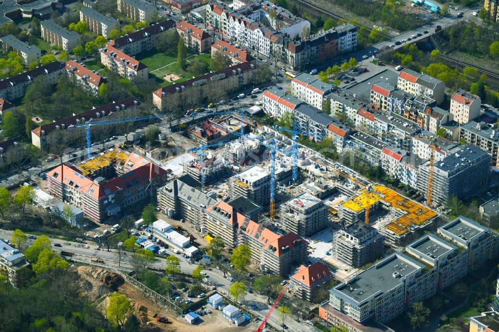 Aerial image Berlin - Construction for the reconstruction and expansion of the old buildings listed building on Mariendorfer Weg in the district Neukoelln in Berlin