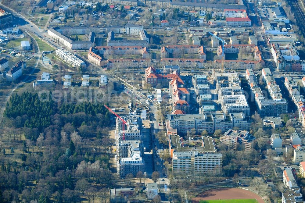 Aerial photograph Berlin - Construction for the reconstruction and expansion of the old buildings listed building on Mariendorfer Weg in the district Neukoelln in Berlin