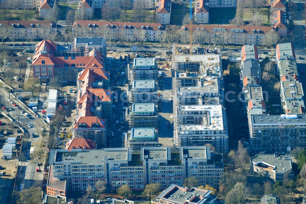 Berlin from above - Construction for the reconstruction and expansion of the old buildings listed building on Mariendorfer Weg in the district Neukoelln in Berlin