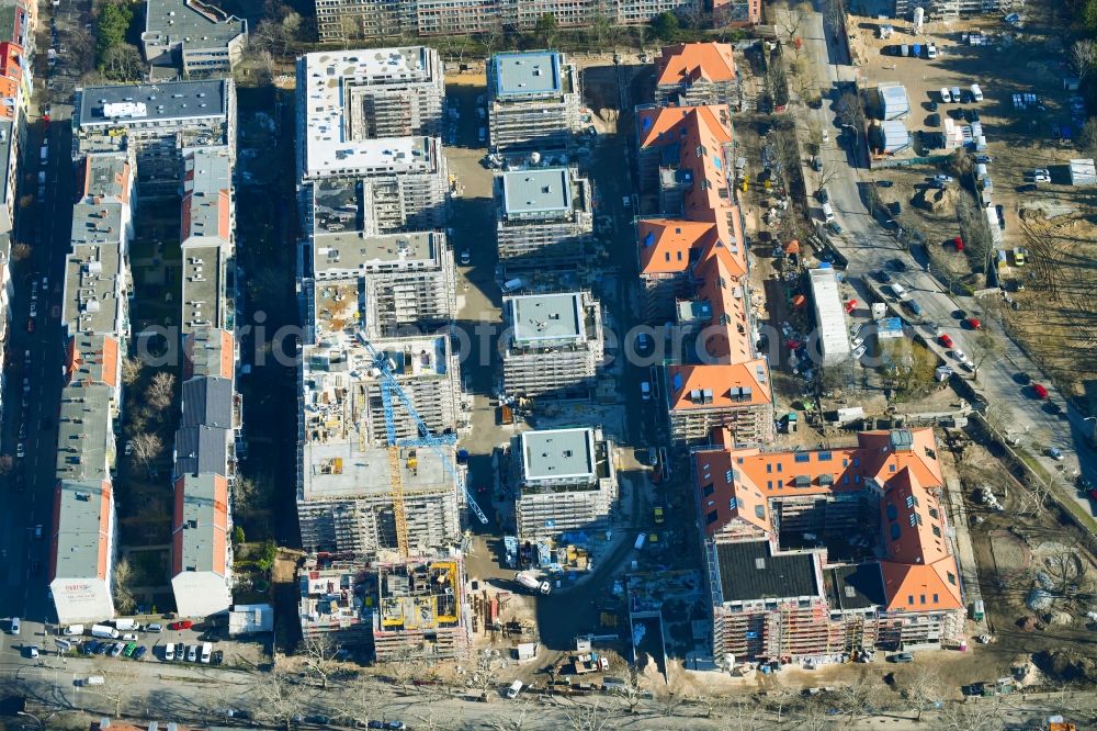 Berlin from above - Construction for the reconstruction and expansion of the old buildings listed building on Mariendorfer Weg in the district Neukoelln in Berlin