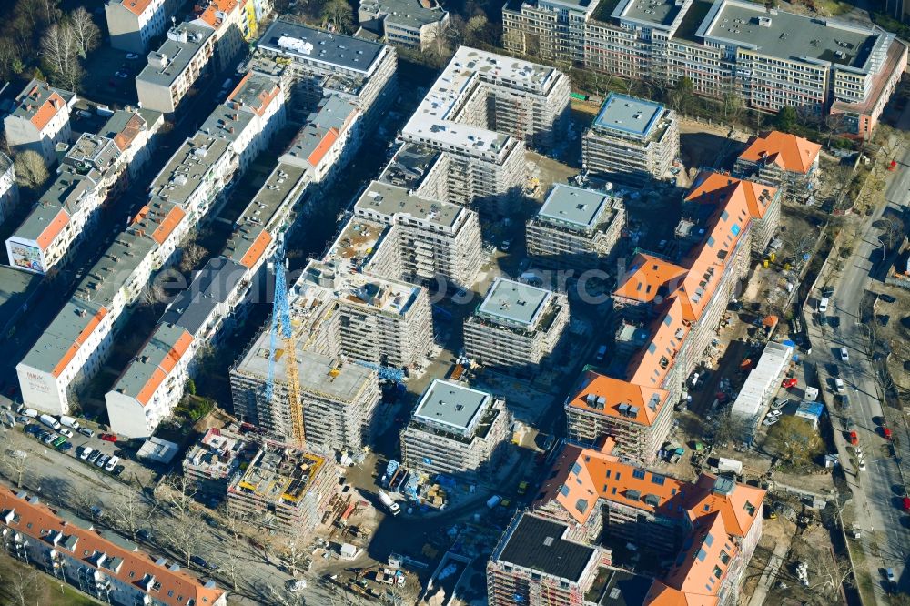 Berlin from the bird's eye view: Construction for the reconstruction and expansion of the old buildings listed building on Mariendorfer Weg in the district Neukoelln in Berlin