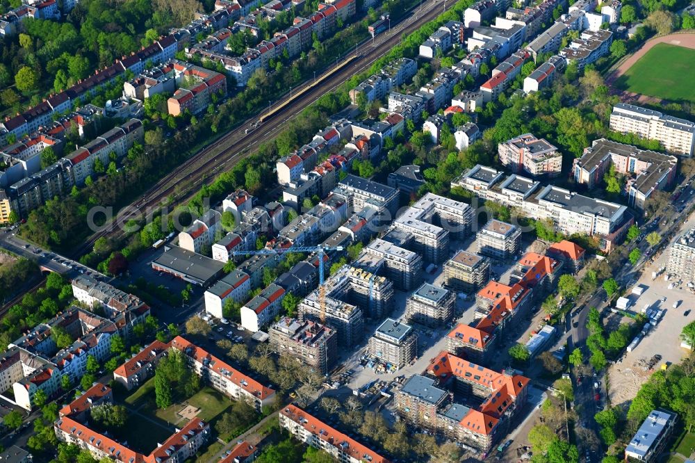 Berlin from above - Construction for the reconstruction and expansion of the old buildings listed building on Mariendorfer Weg in the district Neukoelln in Berlin