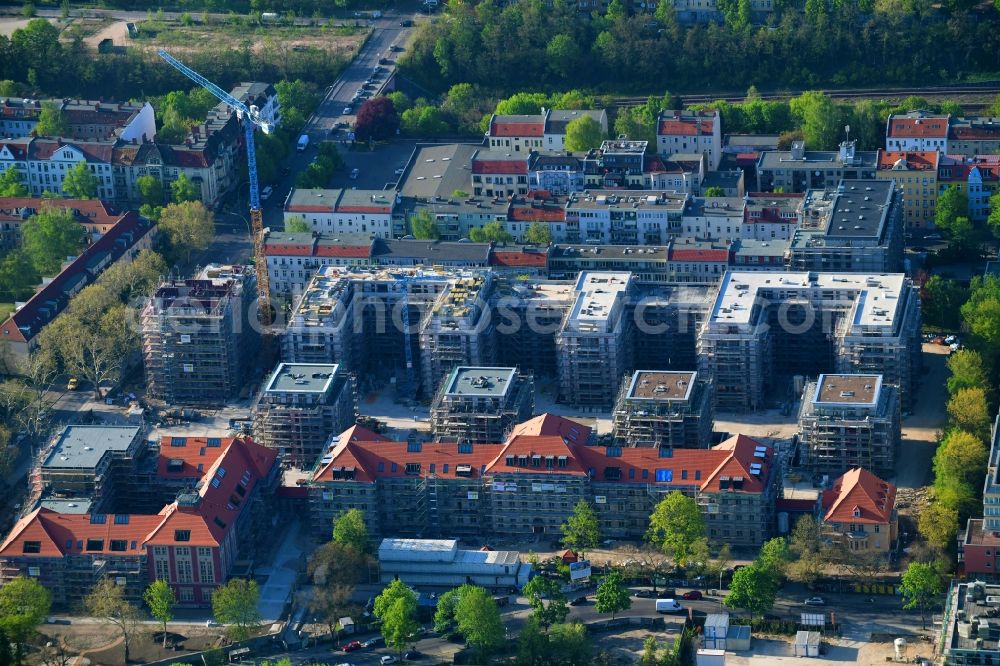 Aerial image Berlin - Construction for the reconstruction and expansion of the old buildings listed building on Mariendorfer Weg in the district Neukoelln in Berlin