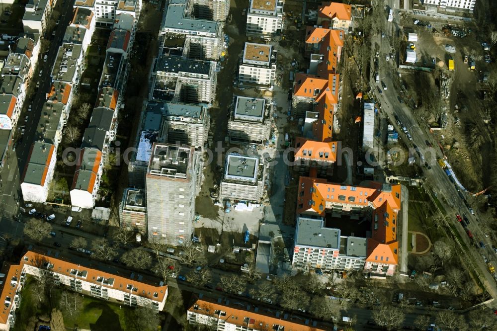 Berlin from the bird's eye view: Construction for the reconstruction and expansion of the old buildings listed building on Mariendorfer Weg in the district Neukoelln in Berlin