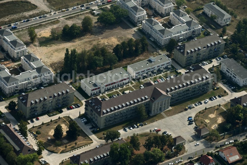 Berlin from the bird's eye view: Construction for the reconstruction and expansion of the old buildings listed building Patersdorfer - Regener - Zachenberger Strasse in the district Karlshorst in Berlin