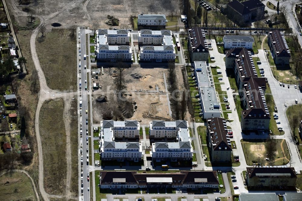 Aerial image Berlin - Construction for the reconstruction and expansion of the old buildings listed building Patersdorfer - Regener - Zachenberger Strasse in the district Karlshorst in Berlin