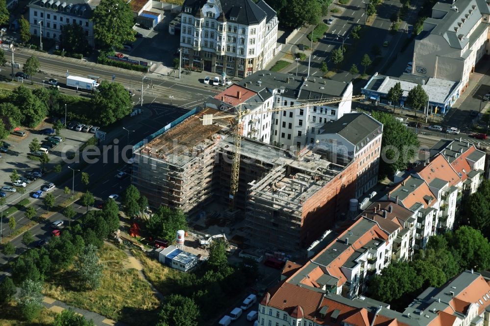 Leipzig from above - Construction for the reconstruction and expansion of the old buildings listed building Perthesstrasse - Gerichtsweg in Leipzig in the state Saxony