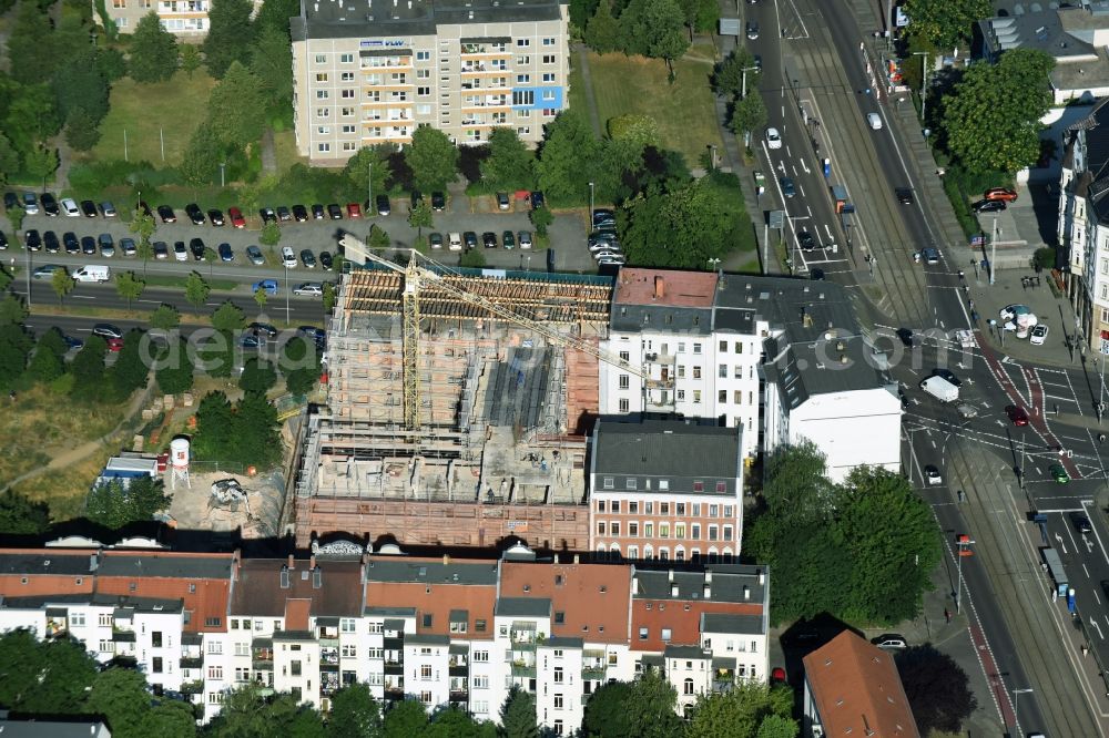 Aerial image Leipzig - Construction for the reconstruction and expansion of the old buildings listed building Perthesstrasse - Gerichtsweg in Leipzig in the state Saxony