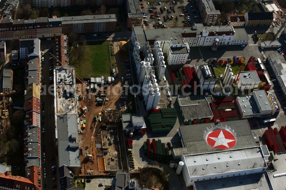 Aerial photograph Leipzig - Construction for the reconstruction and expansion of the old buildings listed building Albert-Schweitzer-Strasse in Leipzig in the state Saxony