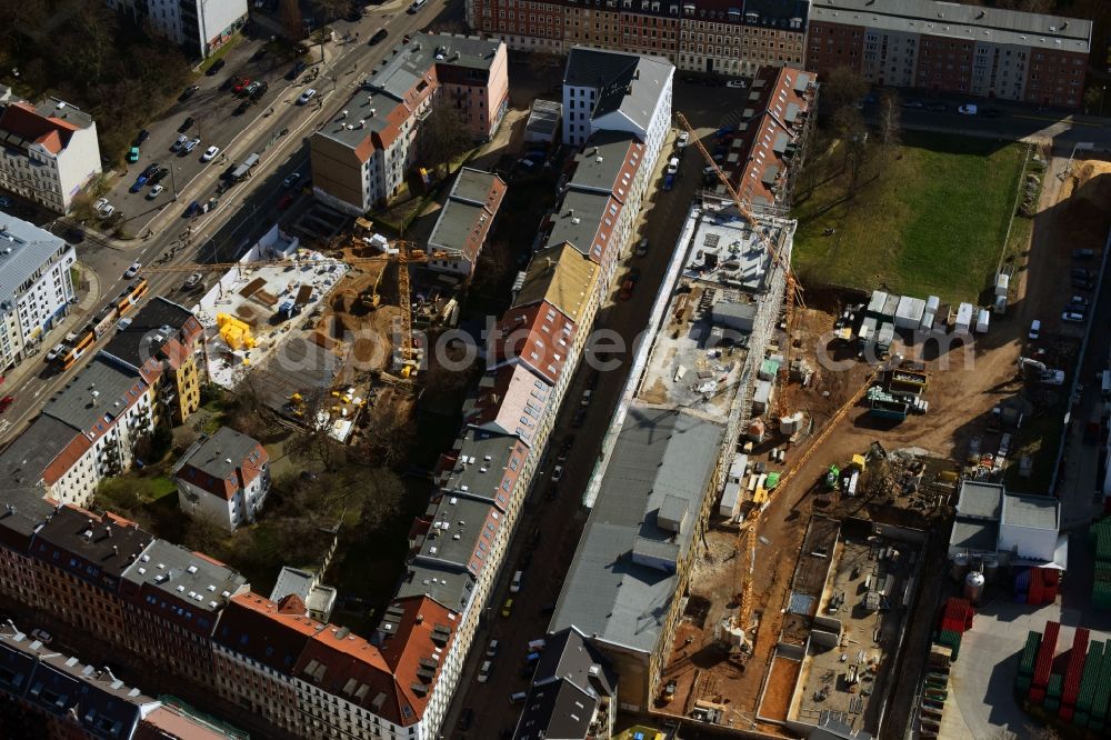 Aerial photograph Leipzig - Construction for the reconstruction and expansion of the old buildings listed building Albert-Schweitzer-Strasse in Leipzig in the state Saxony