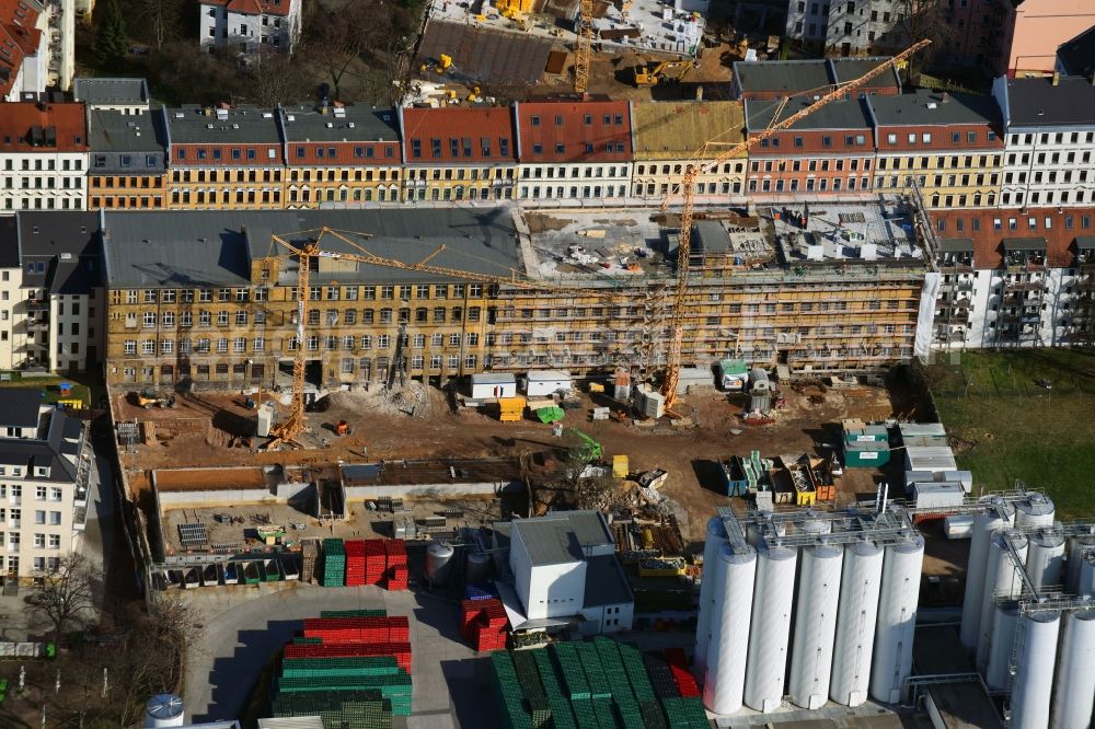 Aerial photograph Leipzig - Construction for the reconstruction and expansion of the old buildings listed building Albert-Schweitzer-Strasse in Leipzig in the state Saxony