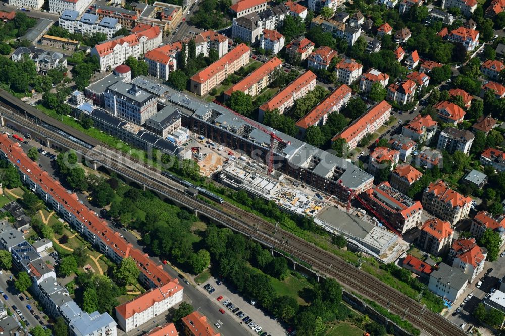 Aerial image Leipzig - Construction site for the conversion and expansion of the listed old building buildings of the Bleichertwerke in the district of Gohlis in Leipzig in the state of Saxony, Germany