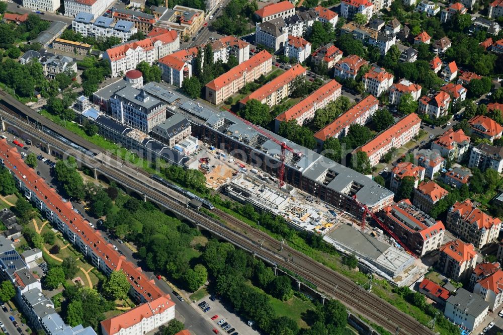 Aerial photograph Leipzig - Construction site for the conversion and expansion of the listed old building buildings of the Bleichertwerke in the district of Gohlis in Leipzig in the state of Saxony, Germany