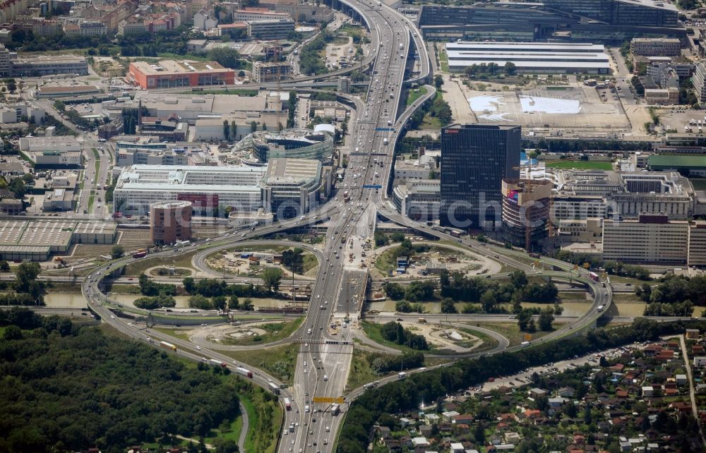 Aerial image Wien - Construction site of the redevelopment of the intersection Knoten Prater of the federal motorway A23 Suedosttangente in Vienna in Austria