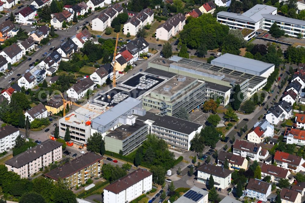 Ettlingen from the bird's eye view: Construction for the reconstruction of Bertha-von-Suttner-Schule on Beethovenstrasse in Ettlingen in the state Baden-Wurttemberg, Germany