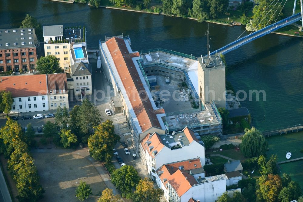 Berlin from above - Construction for the reconstruction of Berufsfeuerwache and Freiwillige Feuerwehr Koepenick on Katzengraben in the district Koepenick in Berlin, Germany