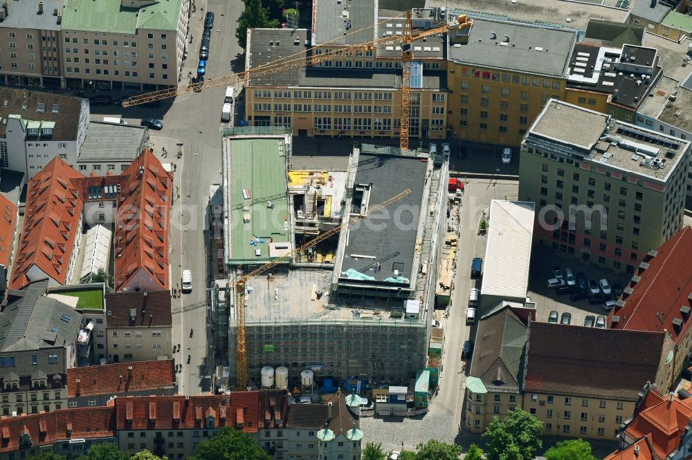 Augsburg from above - Construction site for the conversion of the office and commercial building on Hafnerberg - Johannisgasse in Augsburg in the federal state of Bavaria, Germany