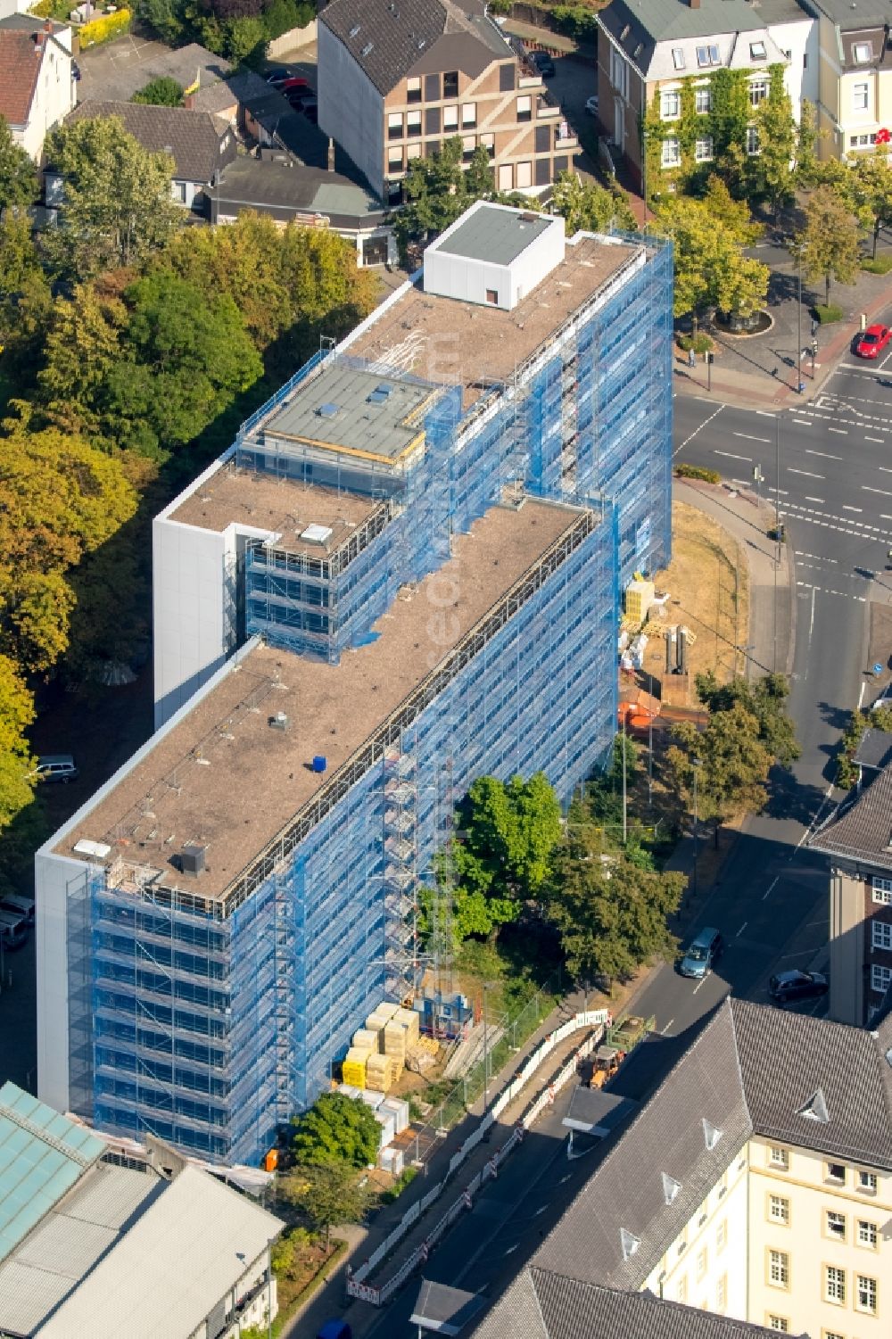 Aerial image Hamm - Construction for the reconstruction of the building of the Agentur fuer Arbeit Hamm in the Bismarckstrasse in Hamm in the state North Rhine-Westphalia