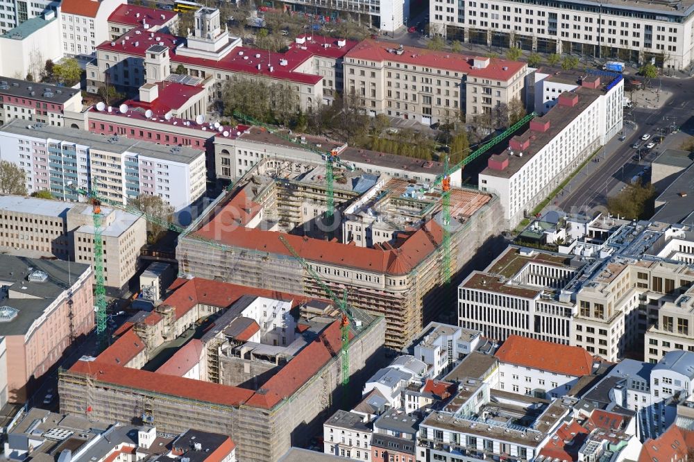 Berlin from above - Construction for the reconstruction of Bunofministerium fuer Gesundheit, Berlin on Mauerstrasse - Glinkastrasse in the district Mitte in Berlin, Germany