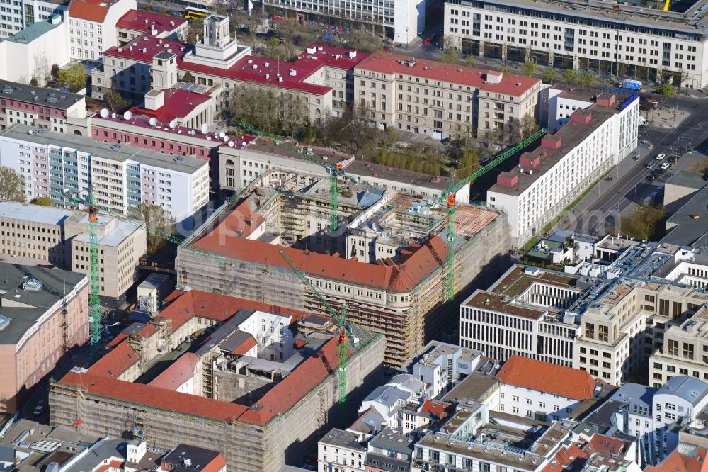 Berlin from the bird's eye view: Construction for the reconstruction of Bunofministerium fuer Gesundheit, Berlin on Mauerstrasse - Glinkastrasse in the district Mitte in Berlin, Germany