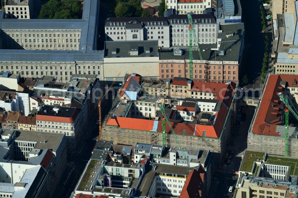 Berlin from the bird's eye view: Construction for the reconstruction of Bunofministerium fuer Gesundheit, Berlin on Mauerstrasse - Glinkastrasse in the district Mitte in Berlin, Germany