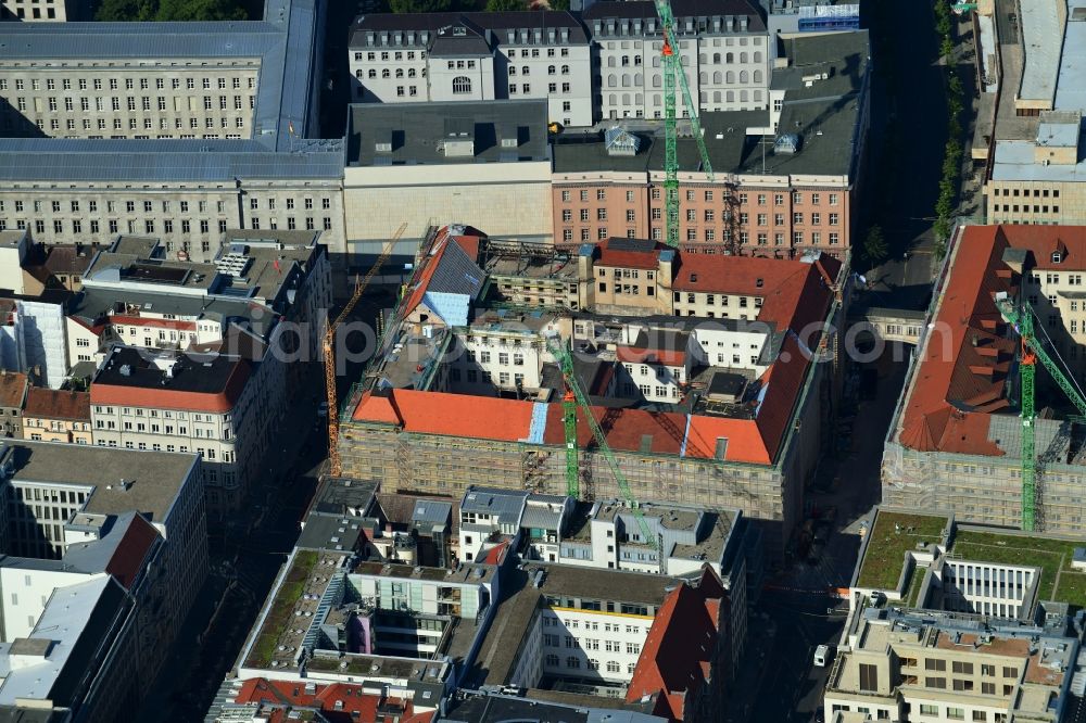 Aerial image Berlin - Construction for the reconstruction of Bunofministerium fuer Gesundheit, Berlin on Mauerstrasse - Glinkastrasse in the district Mitte in Berlin, Germany