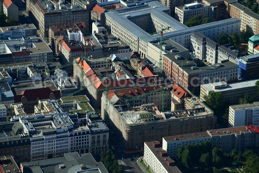 Berlin from above - Construction for the reconstruction of Bunofministerium fuer Gesundheit, Berlin on Mauerstrasse - Glinkastrasse in the district Mitte in Berlin, Germany