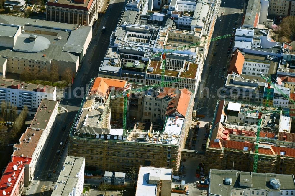 Berlin from the bird's eye view: Construction for the reconstruction of Bunofministerium fuer Gesundheit, Berlin on Mauerstrasse - Glinkastrasse in the district Mitte in Berlin, Germany