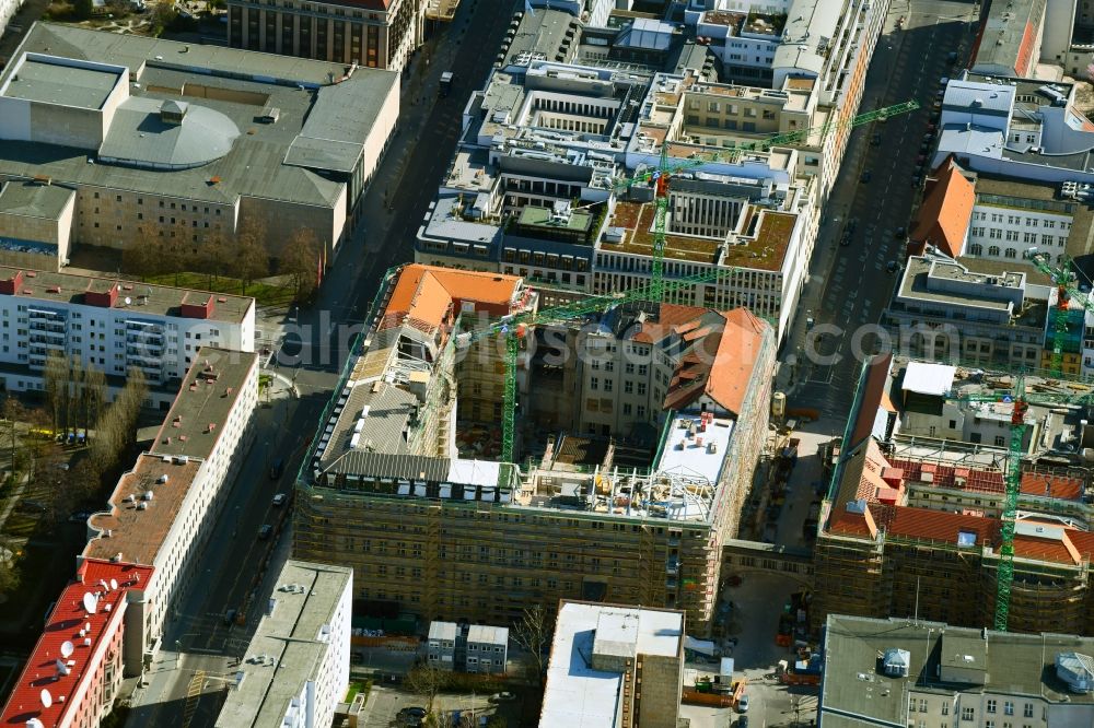 Aerial image Berlin - Construction for the reconstruction of Bunofministerium fuer Gesundheit, Berlin on Mauerstrasse - Glinkastrasse in the district Mitte in Berlin, Germany