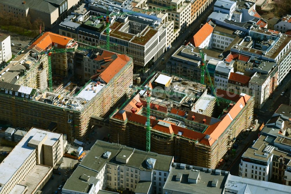 Berlin from above - Construction for the reconstruction of Bunofministerium fuer Gesundheit, Berlin on Mauerstrasse - Glinkastrasse in the district Mitte in Berlin, Germany