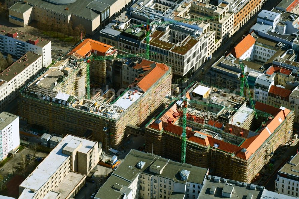 Berlin from the bird's eye view: Construction for the reconstruction of Bunofministerium fuer Gesundheit, Berlin on Mauerstrasse - Glinkastrasse in the district Mitte in Berlin, Germany