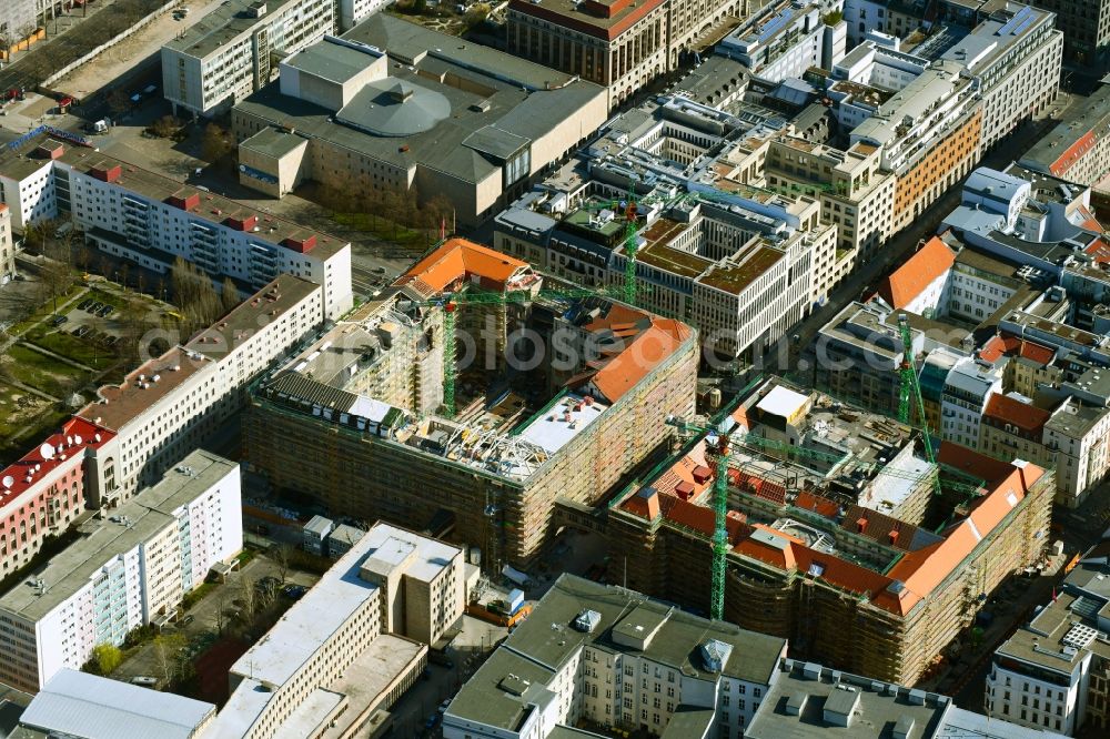 Aerial image Berlin - Construction for the reconstruction of Bunofministerium fuer Gesundheit, Berlin on Mauerstrasse - Glinkastrasse in the district Mitte in Berlin, Germany