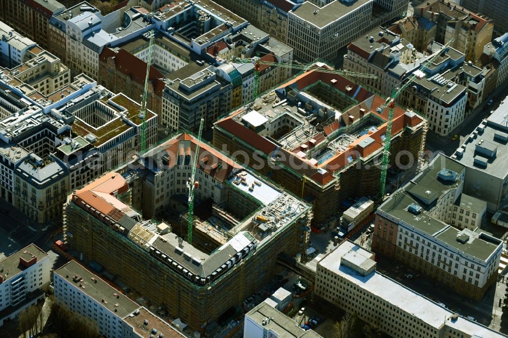 Berlin from above - Construction for the reconstruction of Bunofministerium fuer Gesundheit, Berlin on Mauerstrasse - Glinkastrasse in the district Mitte in Berlin, Germany