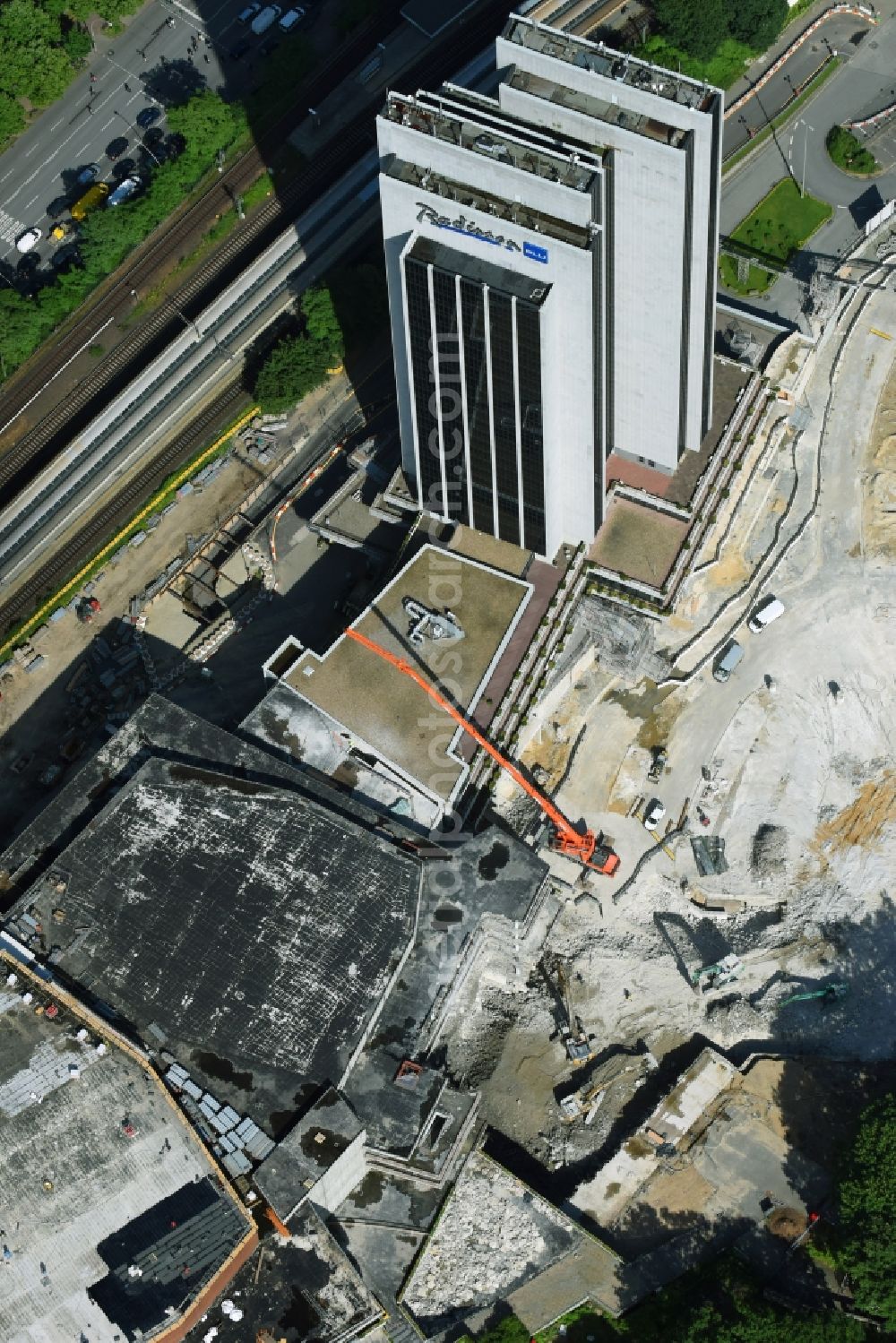 Hamburg from above - Construction for the reconstruction of CCH - Congress Center Hamburg on Marseiller Strasse in Hamburg, Germany