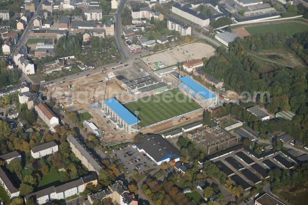 Aerial image Chemnitz - View at the construction site of the football stadium of FC Chemnitz in Saxony