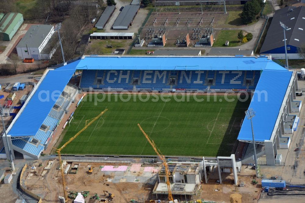 Aerial image Chemnitz - View at the construction site of the football stadium of FC Chemnitz in Saxony