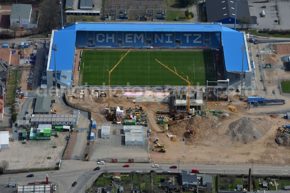 Aerial photograph Chemnitz - View at the construction site of the football stadium of FC Chemnitz in Saxony