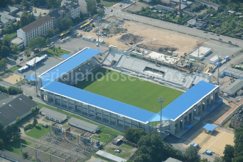 Chemnitz from the bird's eye view: Construction site of the football stadium of FC Chemnitz in Saxony