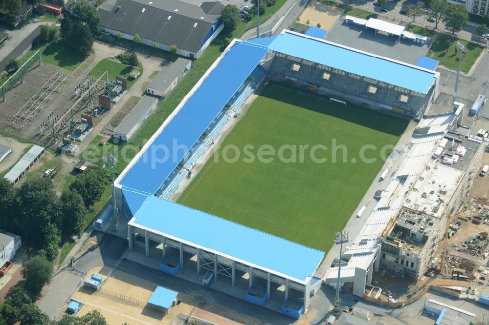 Aerial image Chemnitz - Construction site of the football stadium of FC Chemnitz in Saxony