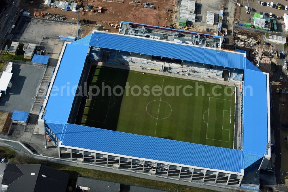 Chemnitz from above - Construction site of the football stadium of FC Chemnitz in Saxony