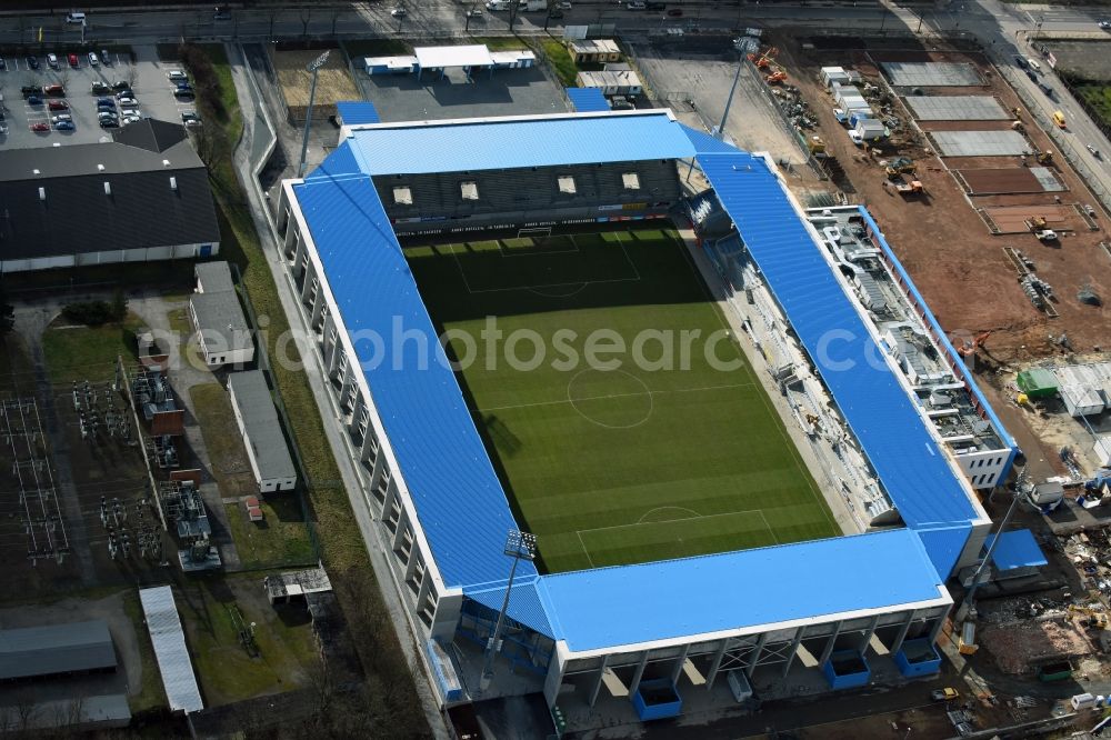 Aerial image Chemnitz - Construction site of the football stadium of FC Chemnitz in Saxony