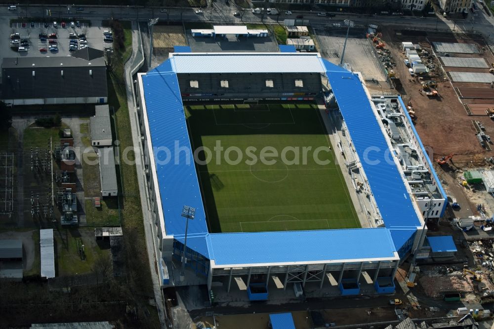 Aerial photograph Chemnitz - Construction site of the football stadium of FC Chemnitz in Saxony