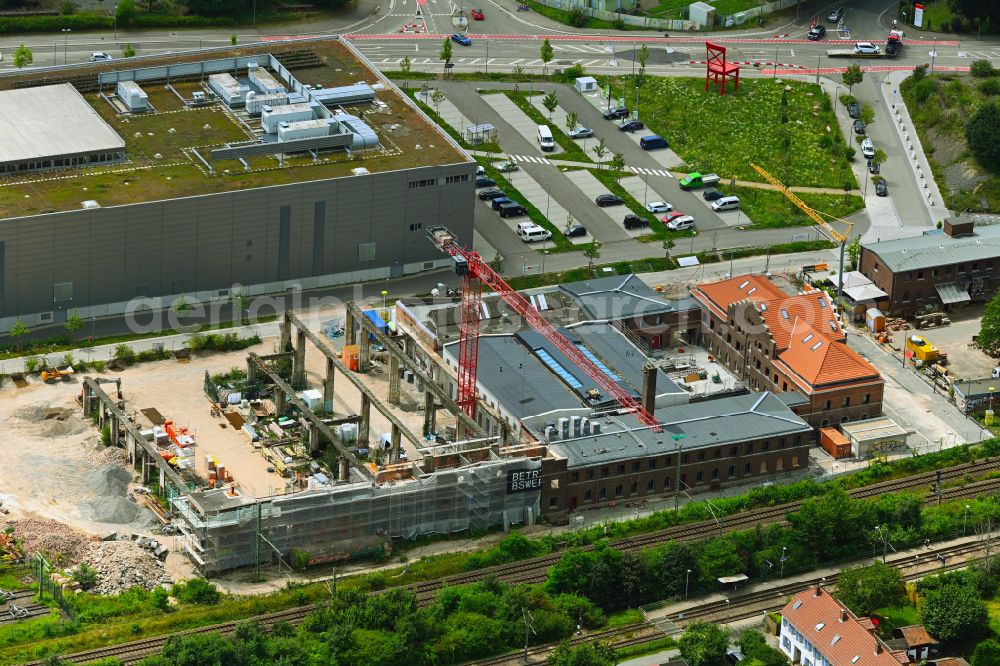 Heidelberg from above - Construction for the reconstruction of the former depot on street Am Bahnbetriebswerk in Heidelberg in the state Baden-Wuerttemberg, Germany