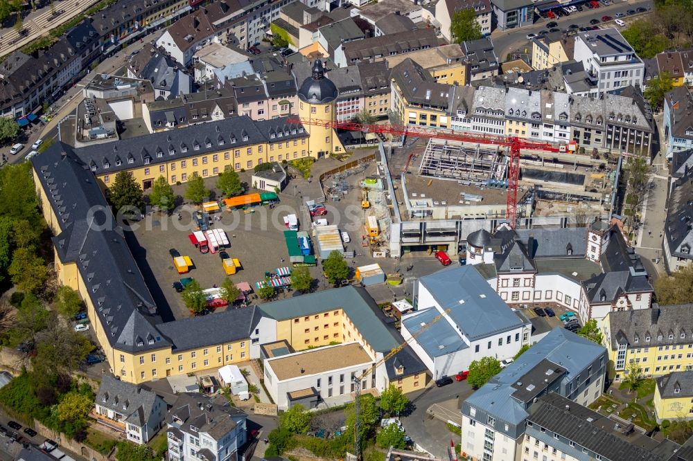 Siegen from the bird's eye view: Construction for the reconstruction the formerly Einkaufszentrum zum Seminar- and Hoersaalzentrum in Siegen in the state North Rhine-Westphalia, Germany