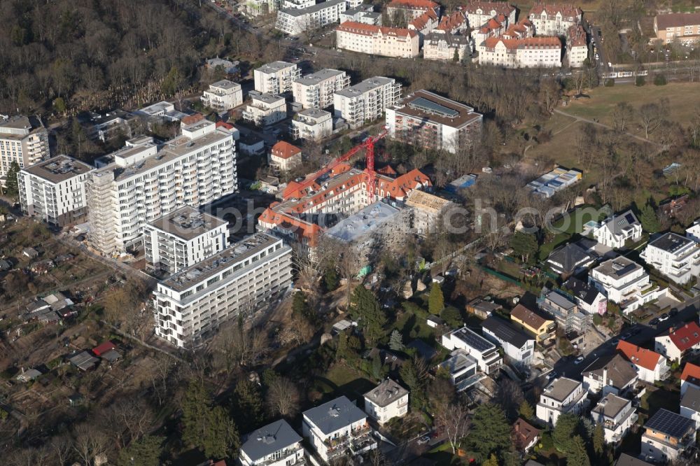 Aerial photograph Mainz - Construction site for the conversion of the former Hildgardis hospital to the residential district Hildegardis in Mainz in the state Rhineland-Palatinate, Germany